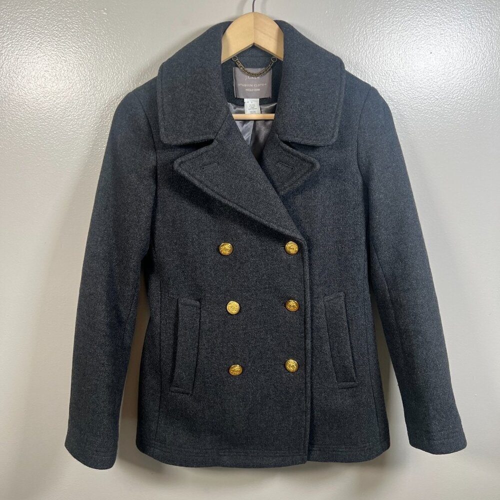 J. Crew Stadium Cloth Wool Pea Coat Size 2 Gray Nello Gori Double Breasted